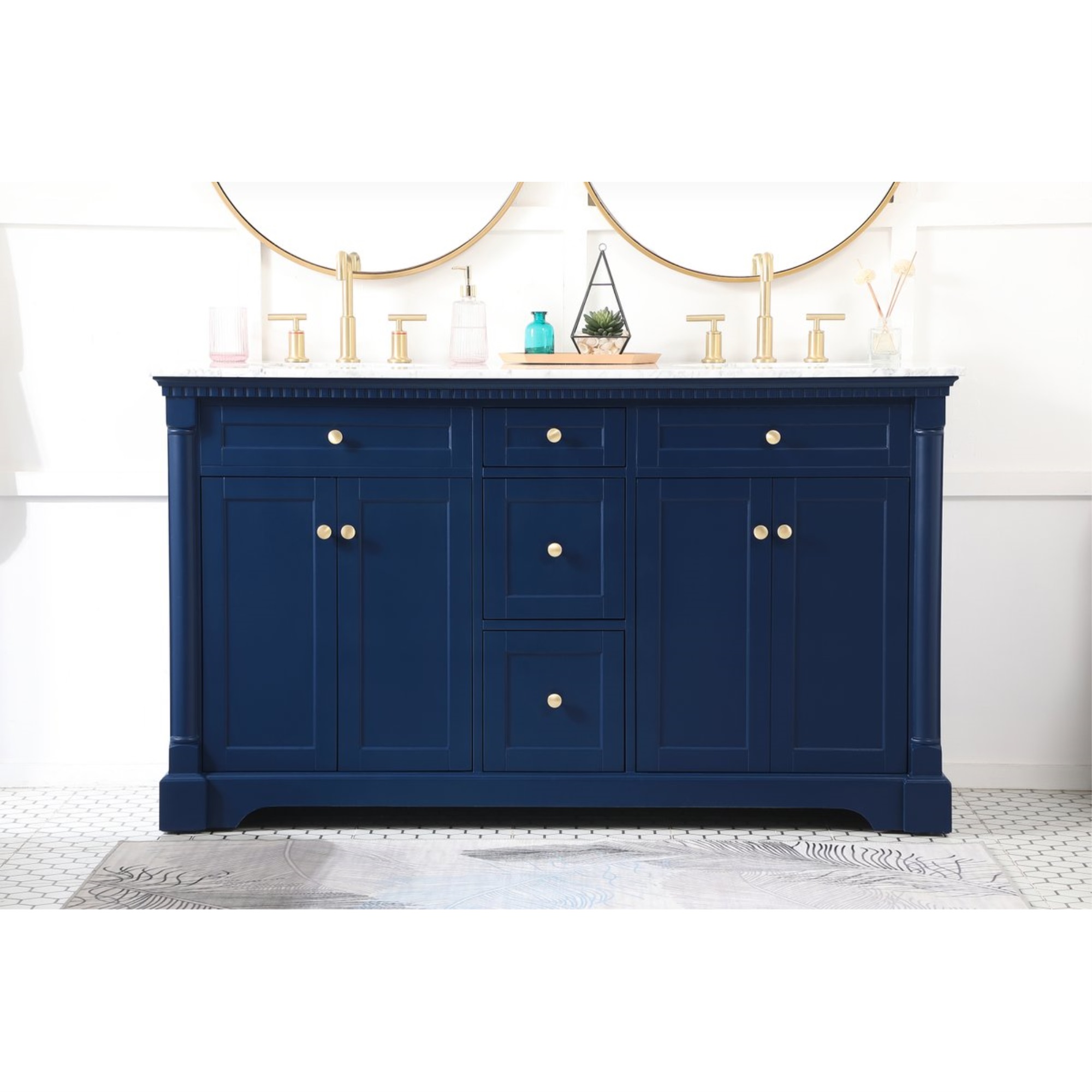 Elegant Decor 60 inch double bathroom vanity in Blue