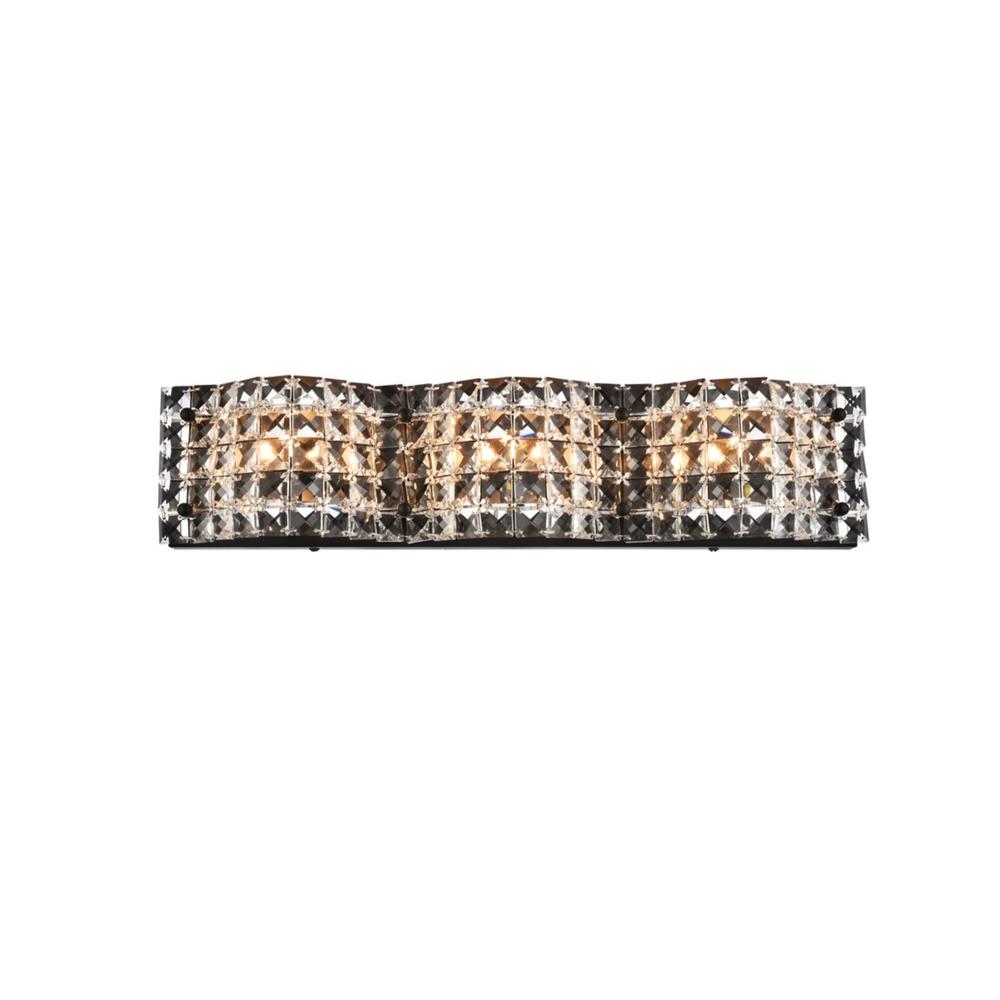 Living District Tate 3 light bath sconce in black with clear crystals