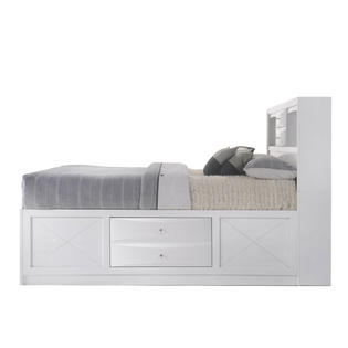 Eight Drawer Full Size Storage Bed, Full Size White Storage Bed With Bookcase Headboard