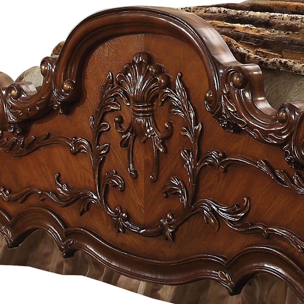 Benjara Scalloped Crown Top Eastern King Size Bed with Claw Poster Legs, Oak Brown