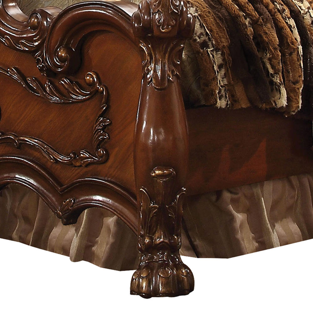 Benjara Scalloped Crown Top Eastern King Size Bed with Claw Poster Legs, Oak Brown