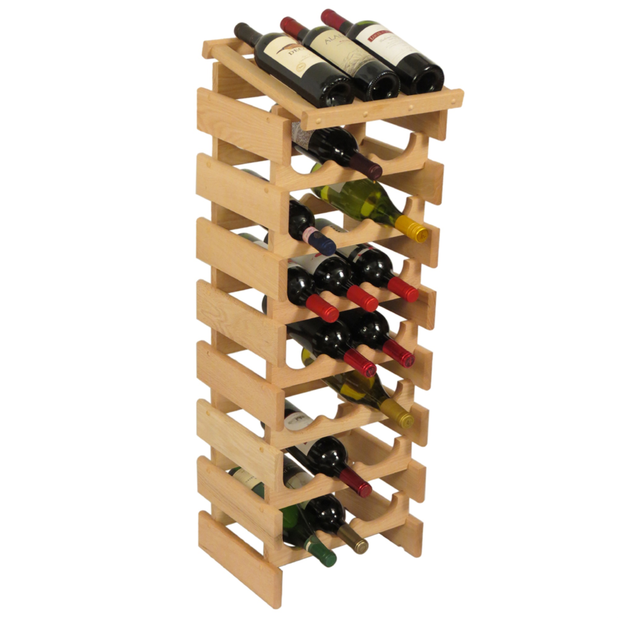 Wooden Mallet Solid Oak Dakota™ Wine Rack - 24 Bottle Rack with Display Top - 3 Wide - Unfinished
