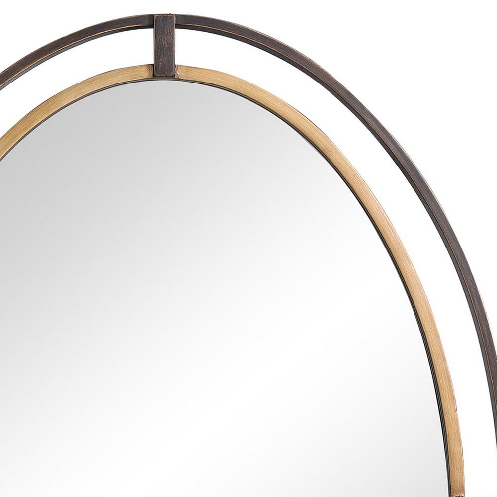 Benjara Sleek Open Double Metal Frame Oval Mirror, Rustic Bronze