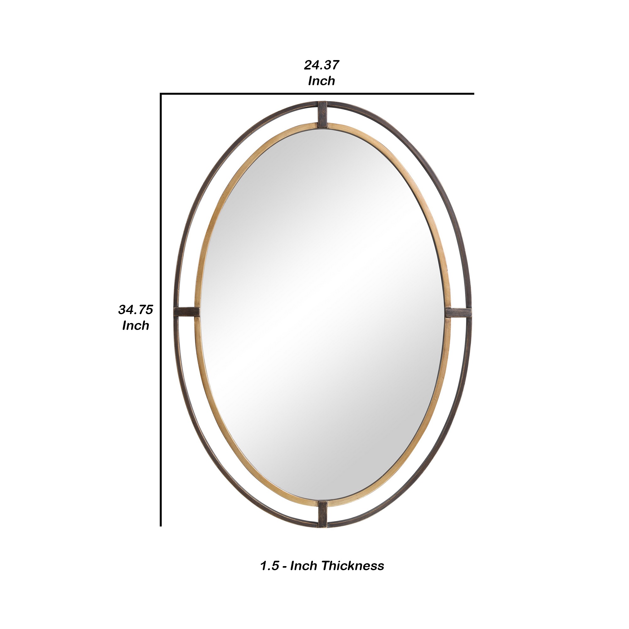 Benjara Sleek Open Double Metal Frame Oval Mirror, Rustic Bronze