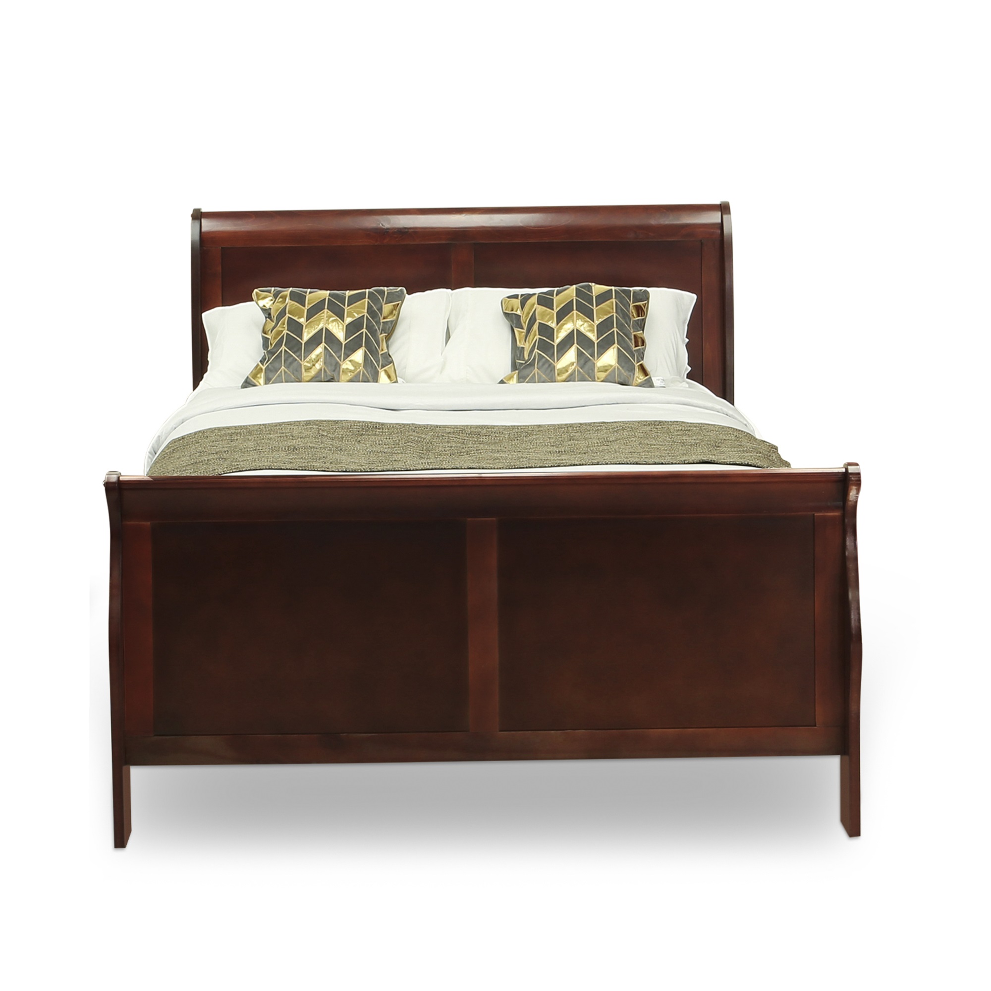 East West Furniture Louis Philippe 2 Piece Queen Size Bedroom Set in Phillip Walnut Finish with Queen Bed, Chest