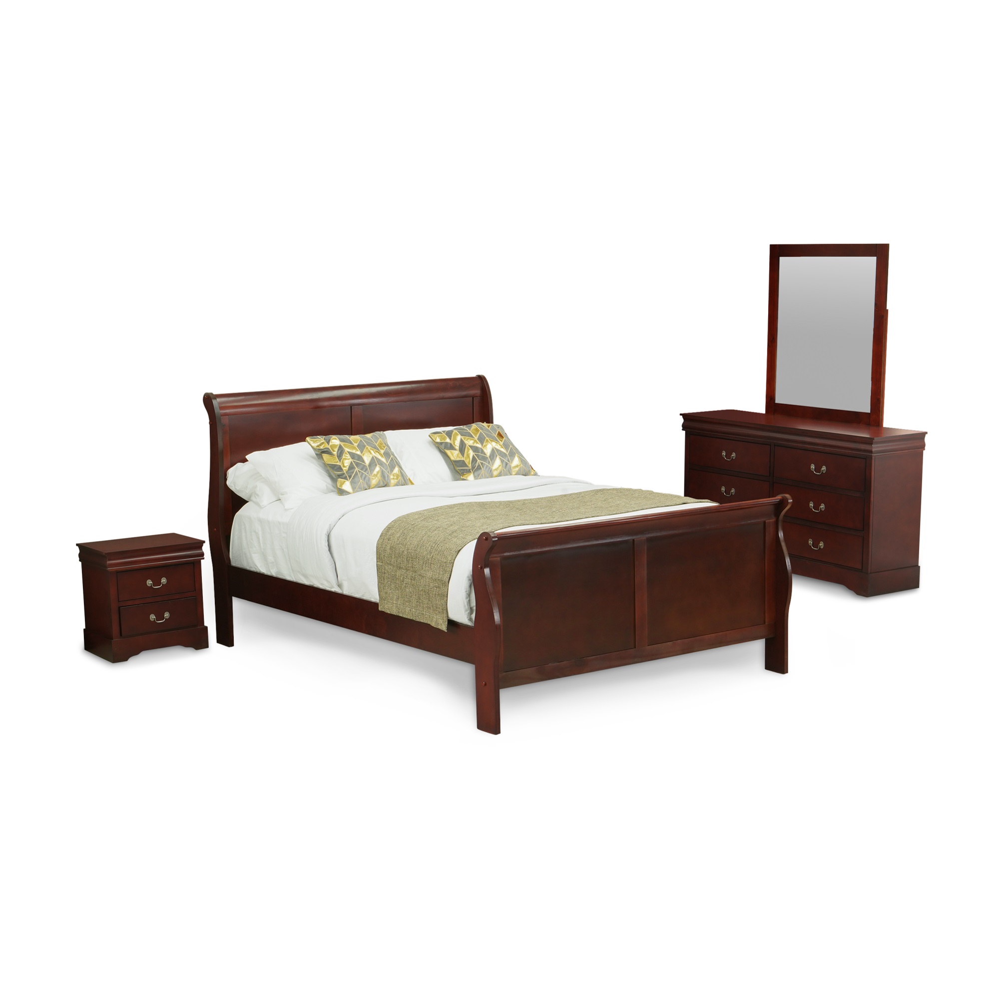 East West Furniture Louis Philippe 4 Piece Queen Size Bedroom Set in Phillip Walnut Finish with Queen Bed,Nightstand ,Dresser,