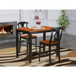 East West Furniture YAKE3-BLK-W 3 PC Dining counter height set-pub Table and 2 bar stools with backs