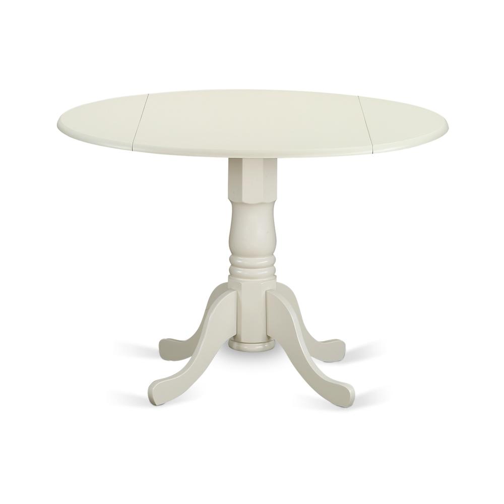 East West Furniture DLDR5-LWH-07 5Pc Round 42" Kitchen Table With Two 9-Inch Drop Leaves And Four Parson Chair With Linen White Finish Leg And Lin