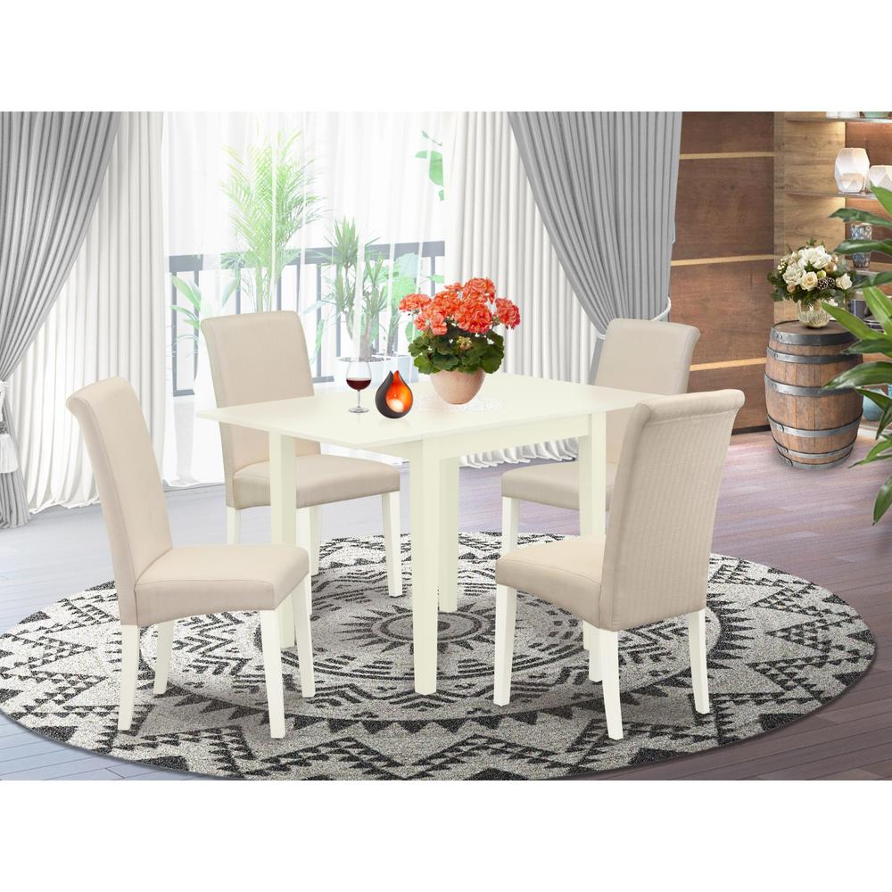 East West Furniture NDBA5-LWH-01 Dinette Set 5 Pc - Four Parson Dining Chairs and a Dining Room Table - Linen White Finish Sol
