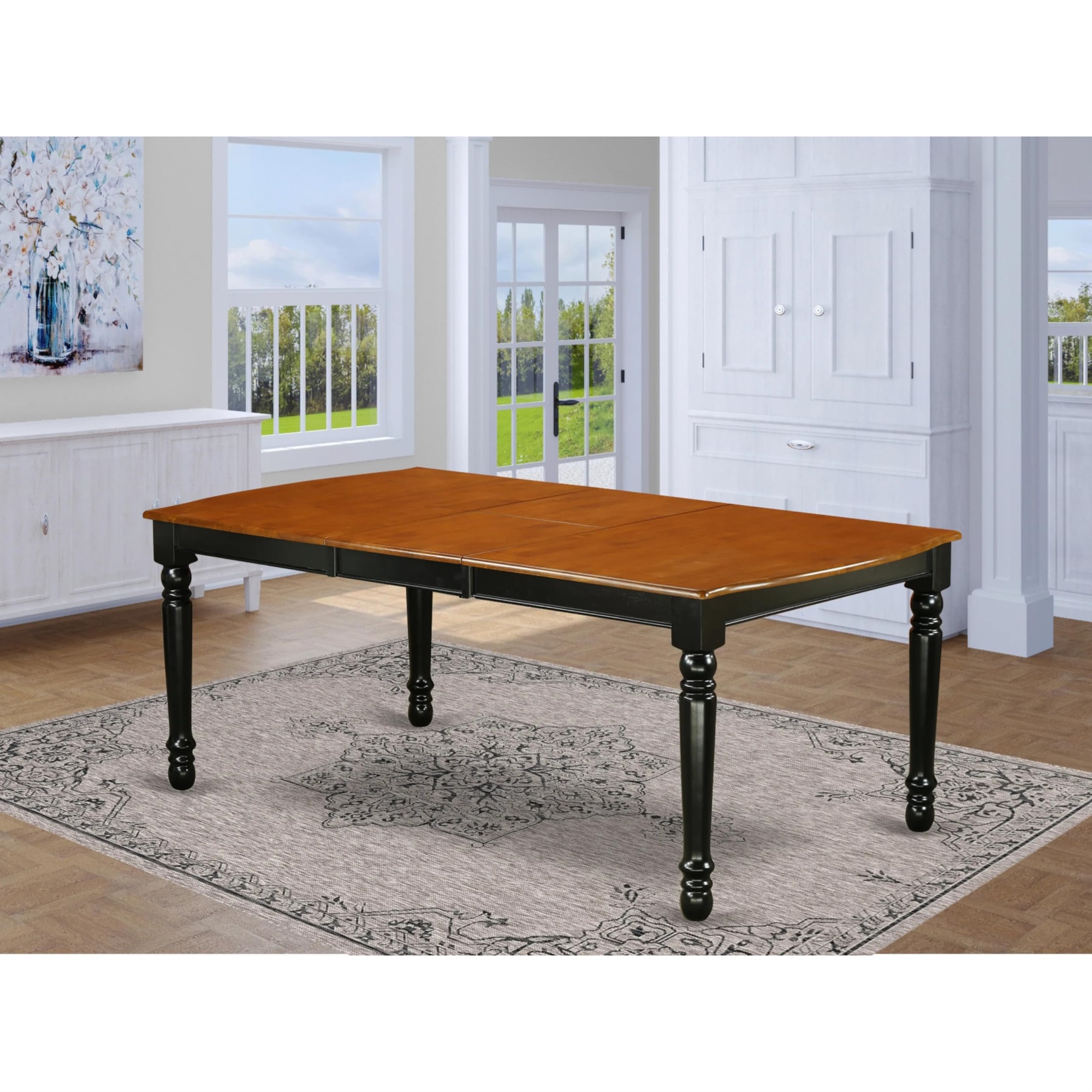 East West Furniture DOT-BCH-T Dover Dining Room table with 18" Butterfly Leaf -Black and Cherry Finish.
