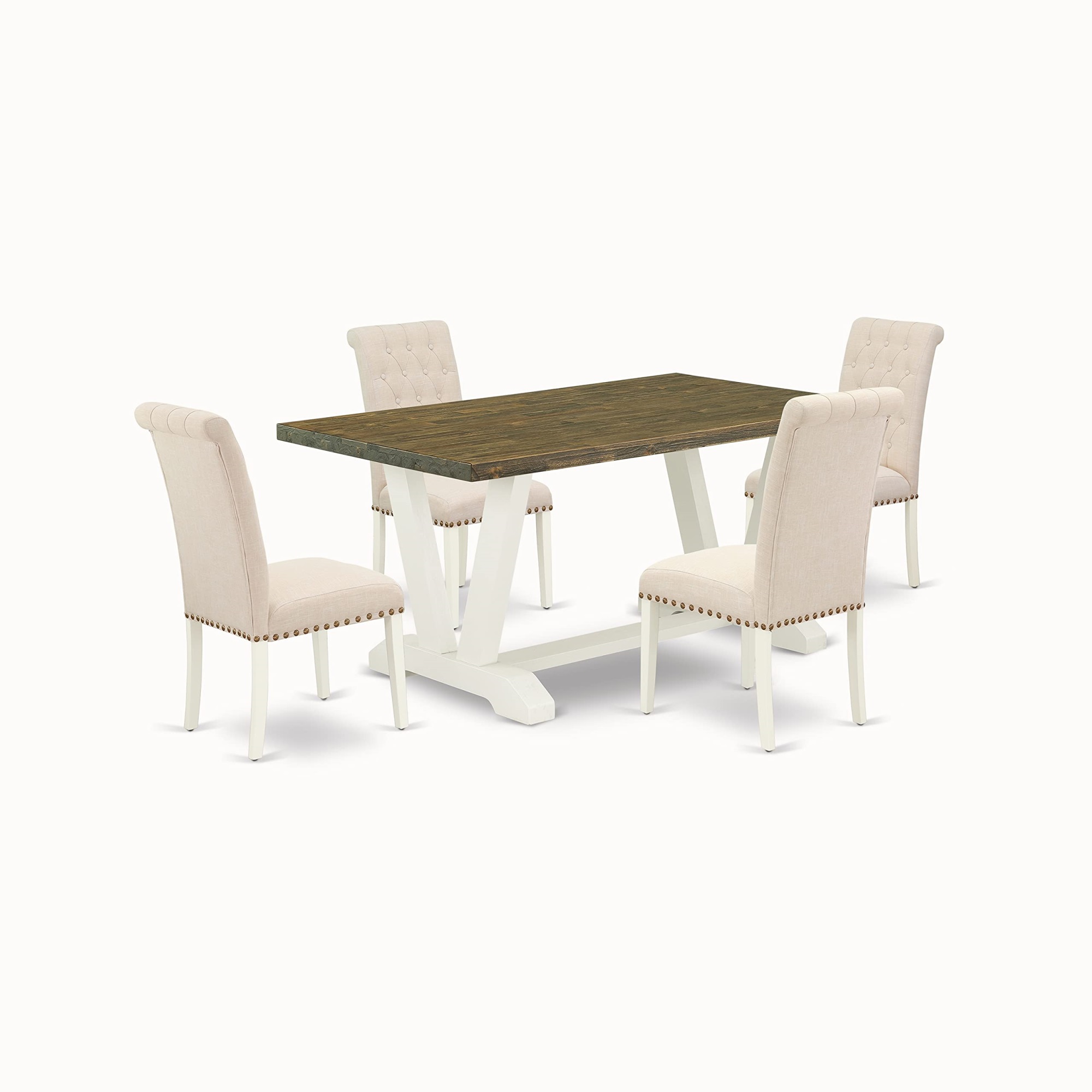 East West Furniture V076BR202-5 5-Piece Stylish Dinette Set an Excellent Distressed Jacobean Kitchen Table Top and 4 Lovely Li