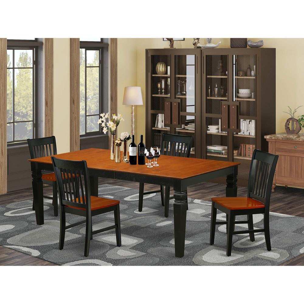 East West Furniture LGNO5-BCH-W 5Pc Rectangular 66/84" Dining Room Table With 18 In Leaf And Four Wood Seat Chairs