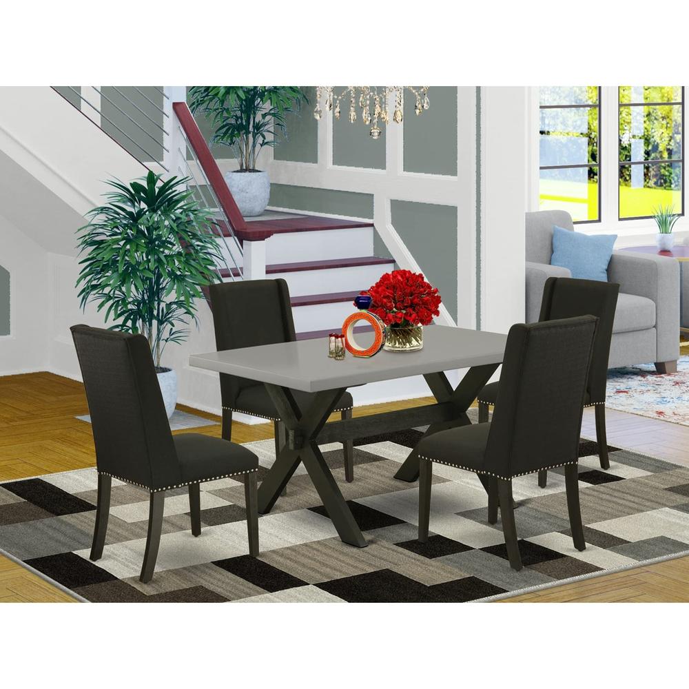 East West Furniture 5-Pc Dining Table Set Included 4 Dining Chair Upholstered Nails Head Seat and Stylish Chair Back and recta