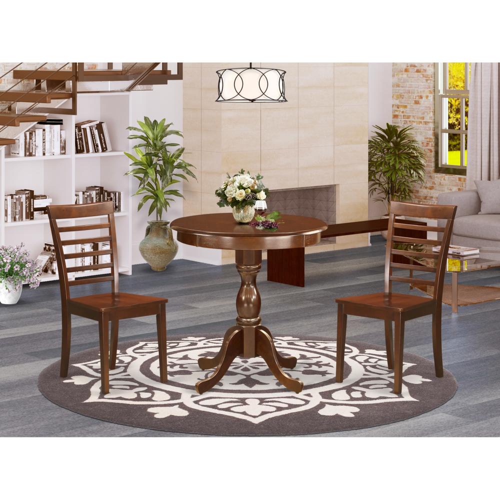 East West Furniture - ESML3-MAH-W - 3-Pc Modern Kitchen Dining Set - 2 Wooden Dining Room Chairs and 1 Kitchen Dining Table (M