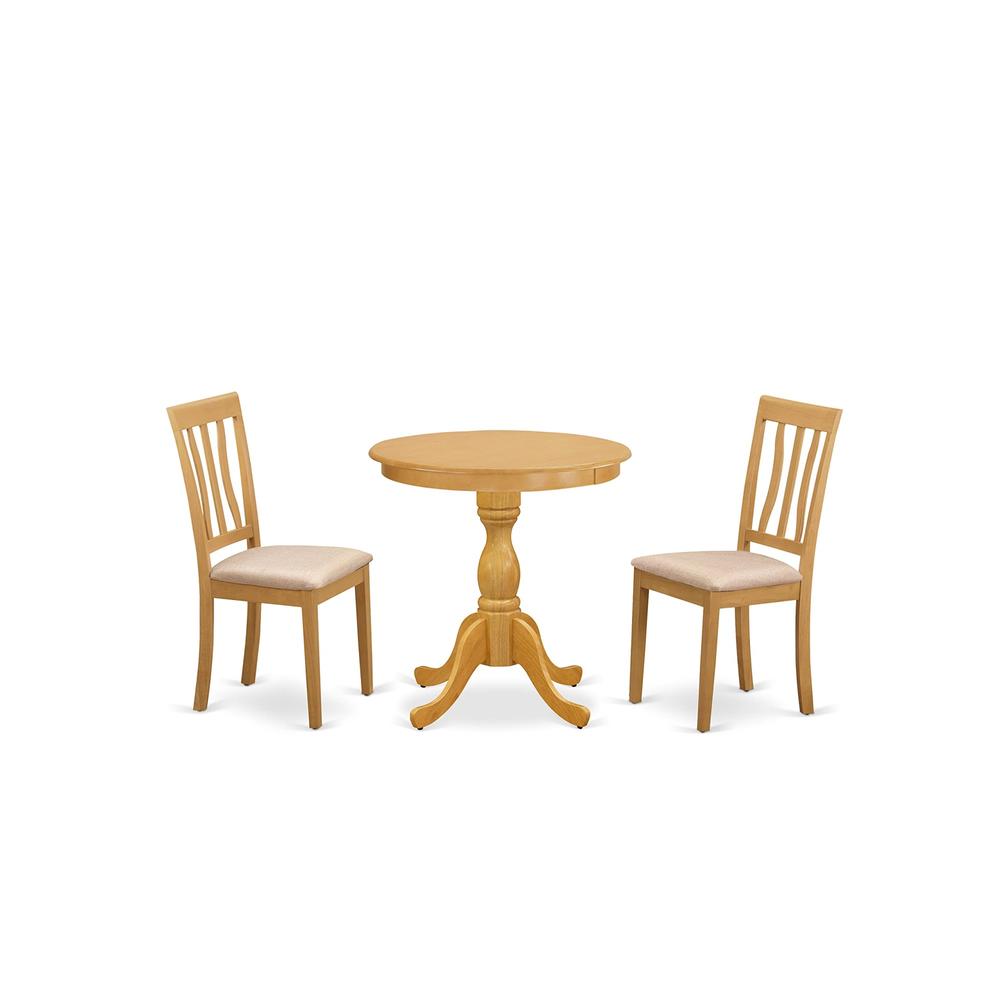 East West Furniture - ESAN3-OAK-C - 3-Pc Modern Kitchen Table Set - 2 Kitchen Dining Chairs and 1 Kitchen Table (Oak Finish)
