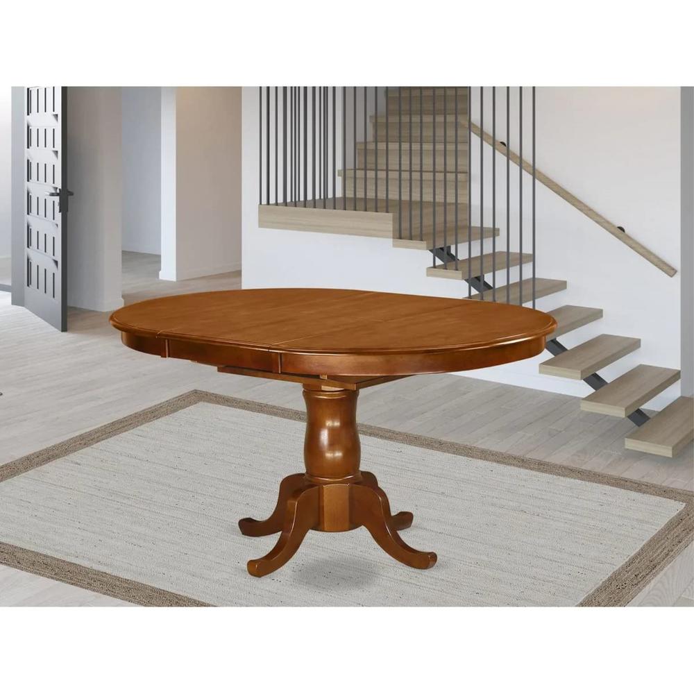 East West Furniture POT-SBR-TP Oval Dining Table with 18" extension butterfly leaf in Saddle Brown