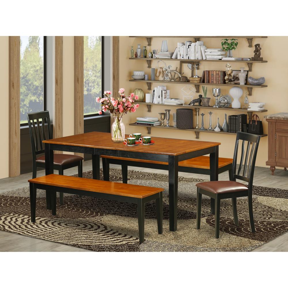 East West Furniture NIAN5N-BCH-LC 5 Pc Dining room set with bench-Kitchen Tables and 2 Dining Faux Leather Seat Chairs Plus 2 bench