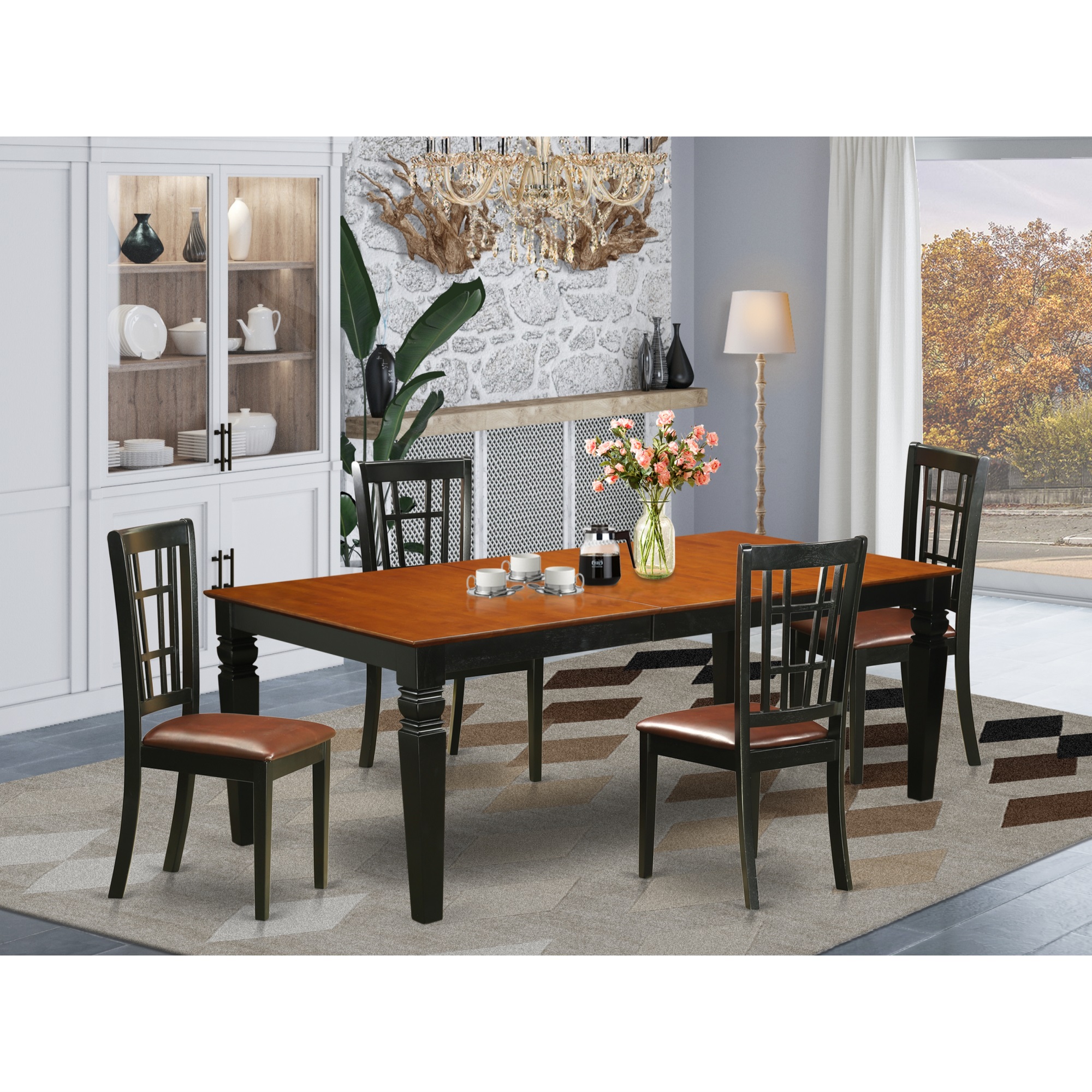 East West Furniture LGNI5-BCH-LC 5 Pc Dining room set with a Dining Table and 4 Dining Chairs in Black and Cherry