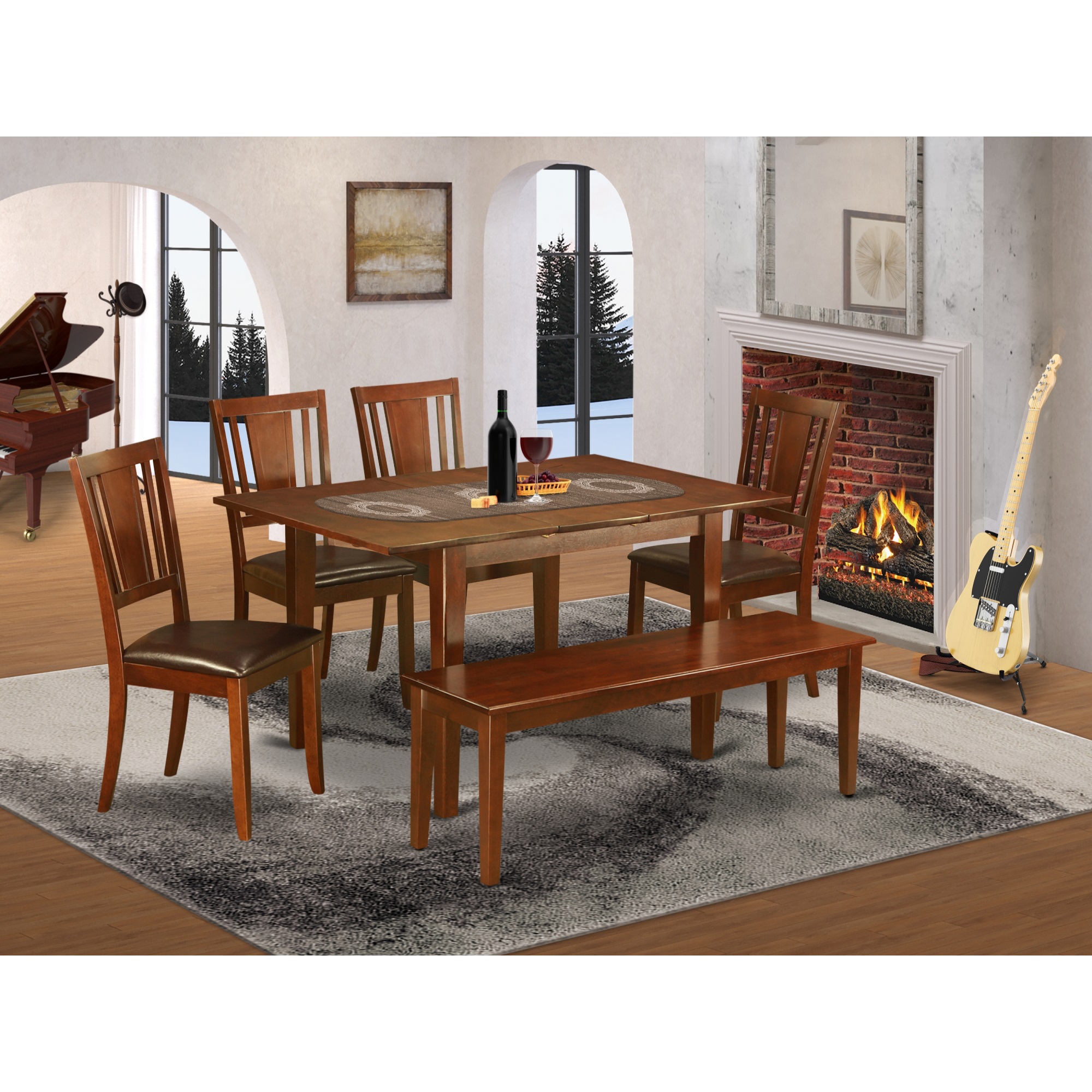 East West Furniture MLDU6D-MAH-LC 6 Pc Kitchen nook Dining set-breakfast nook and 4 Dining Chairs and Bench