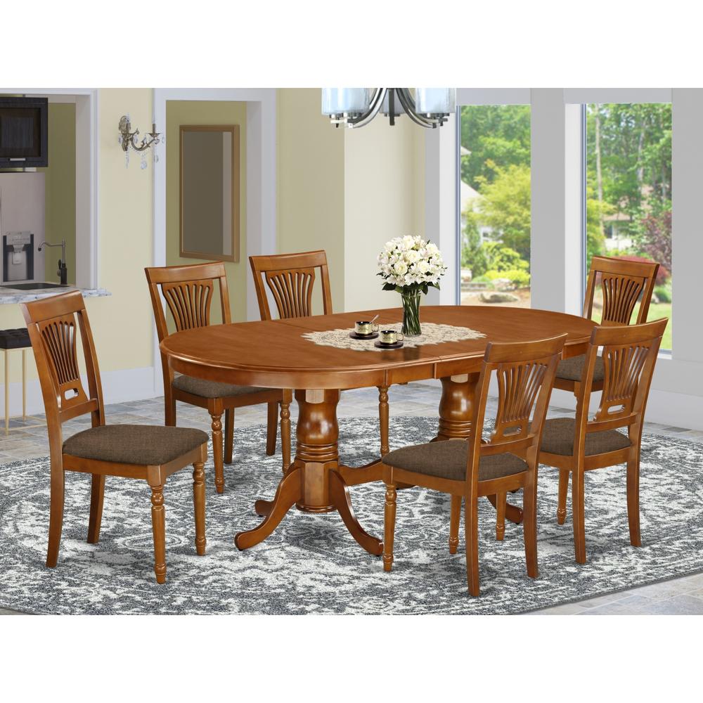 East West Furniture PLAI7-SBR-C 7 PC Dining room set for 6-Dining Table with 6 Dining Chairs