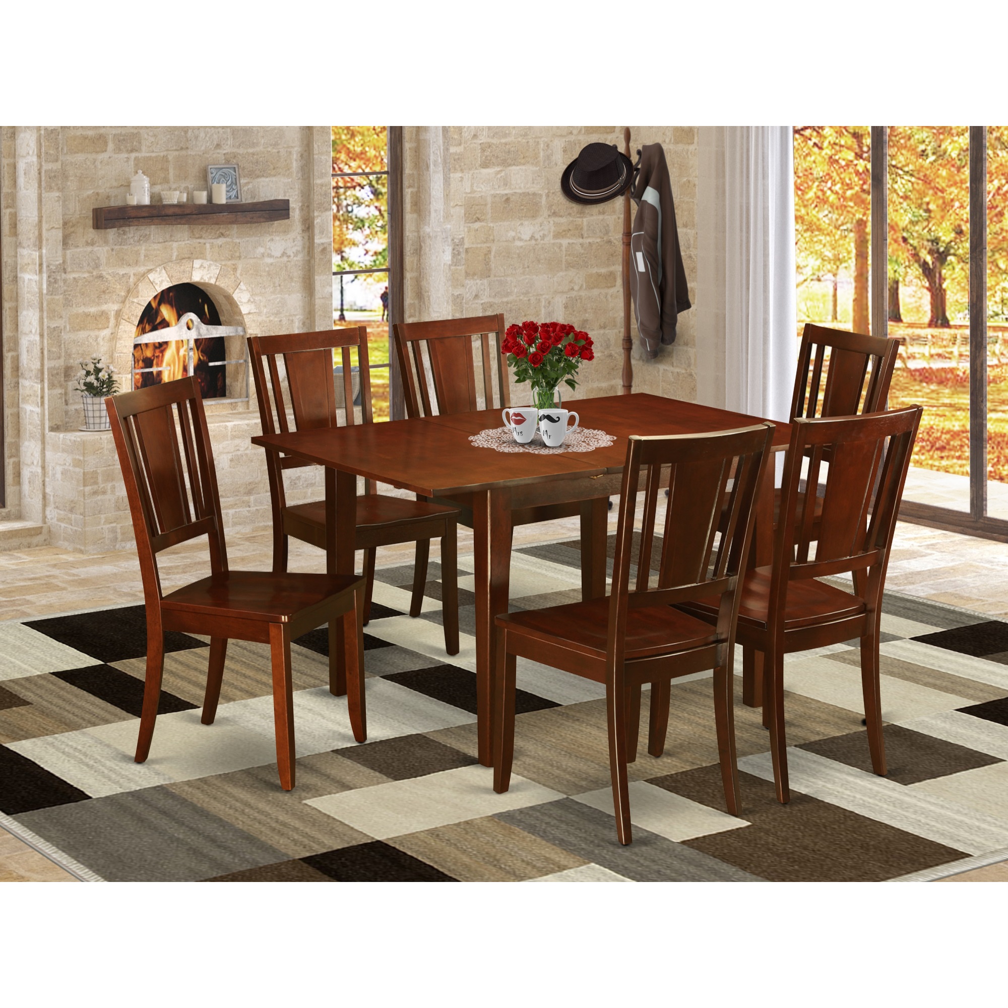 East West Furniture MLDU7-MAH-W 7 Pc Kitchen nook Dining set-breakfast nook and 6 Kitchen Dining Chairs