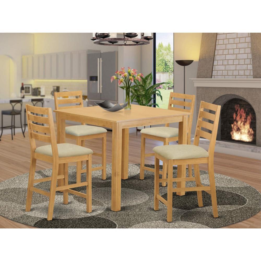 East West Furniture CAFE5-OAK-C 5 PC Dining counter height set - Small Kitchen Table and 4 counter height Chairs.