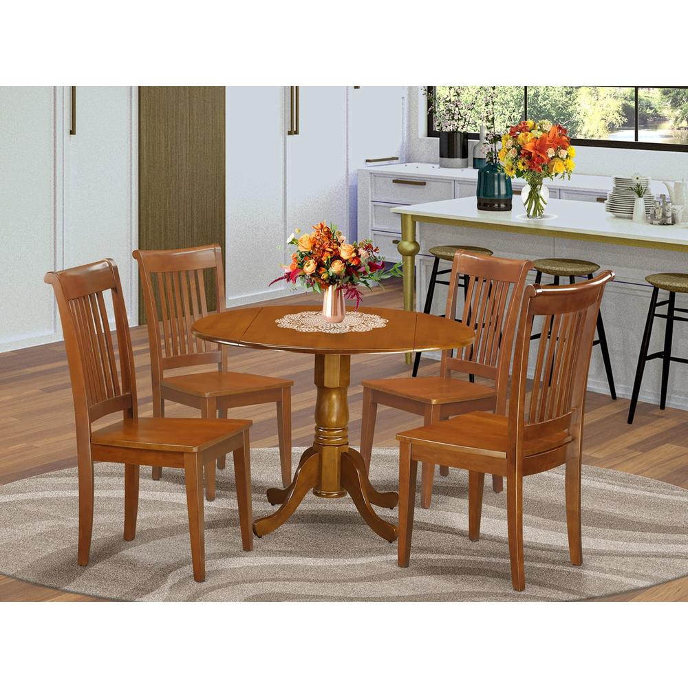 East West Furniture DLPO5-SBR-W 5 PC Kitchen Table set-breakfast nook and 4 Wooden Chairs