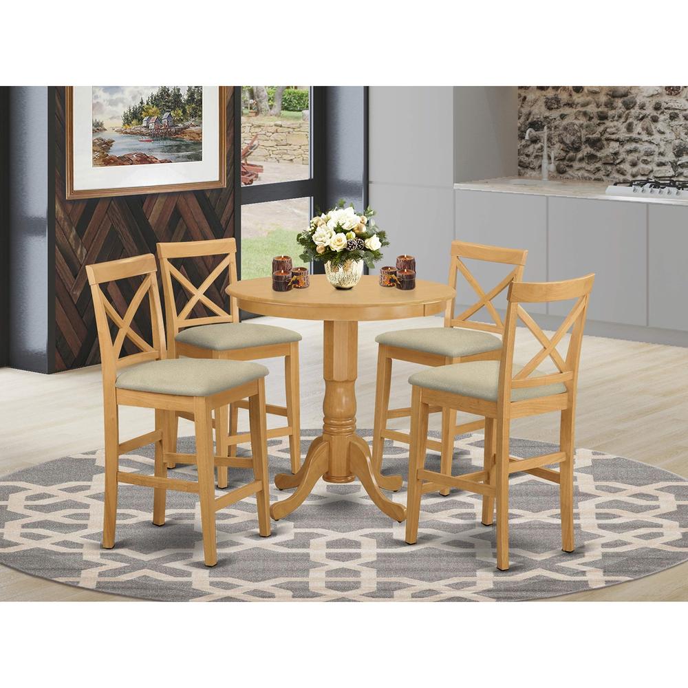 East West Furniture JAPB5-OAK-C 5 Pc Dining counter height set-pub Table and 4 counter height stool
