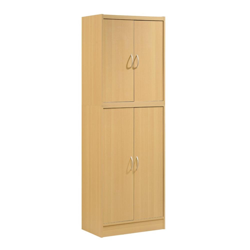Hodedah 4-Door Kitchen Pantry with 4-Shelves, 5-Compartments in Beech