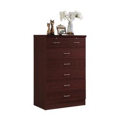 Hodedah Contemporary Home Living 48" Mahogany Brown and Silver Rectangular 7-Drawer Chest with Locks