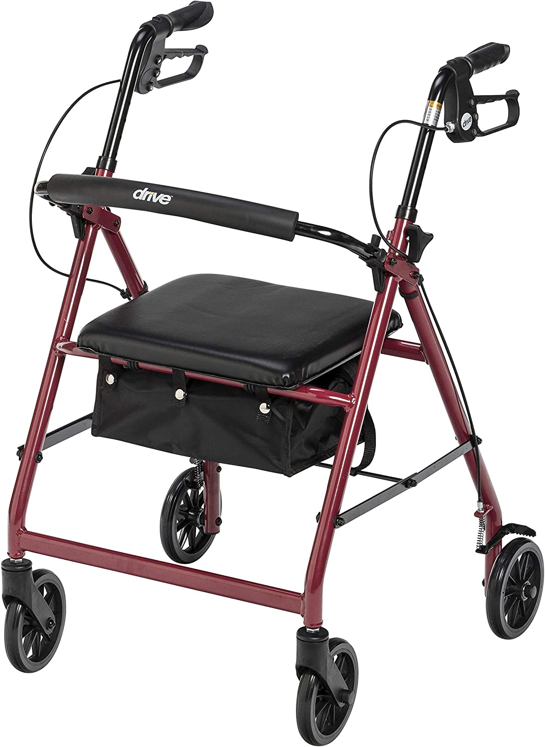 Drive Medical Walker Rollator with 6" Wheels, Fold Up Removable Back Support and Padded Seat, Red( Pack of 2 )