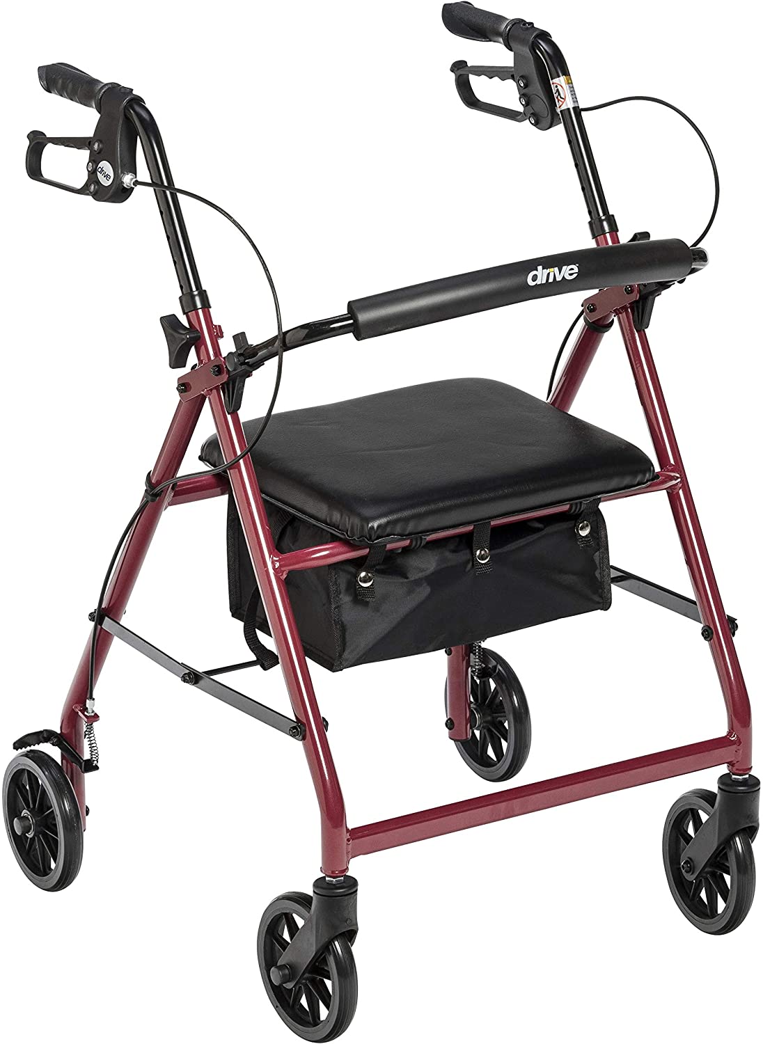 Drive Medical Walker Rollator with 6" Wheels, Fold Up Removable Back Support and Padded Seat, Red( Pack of 2 )