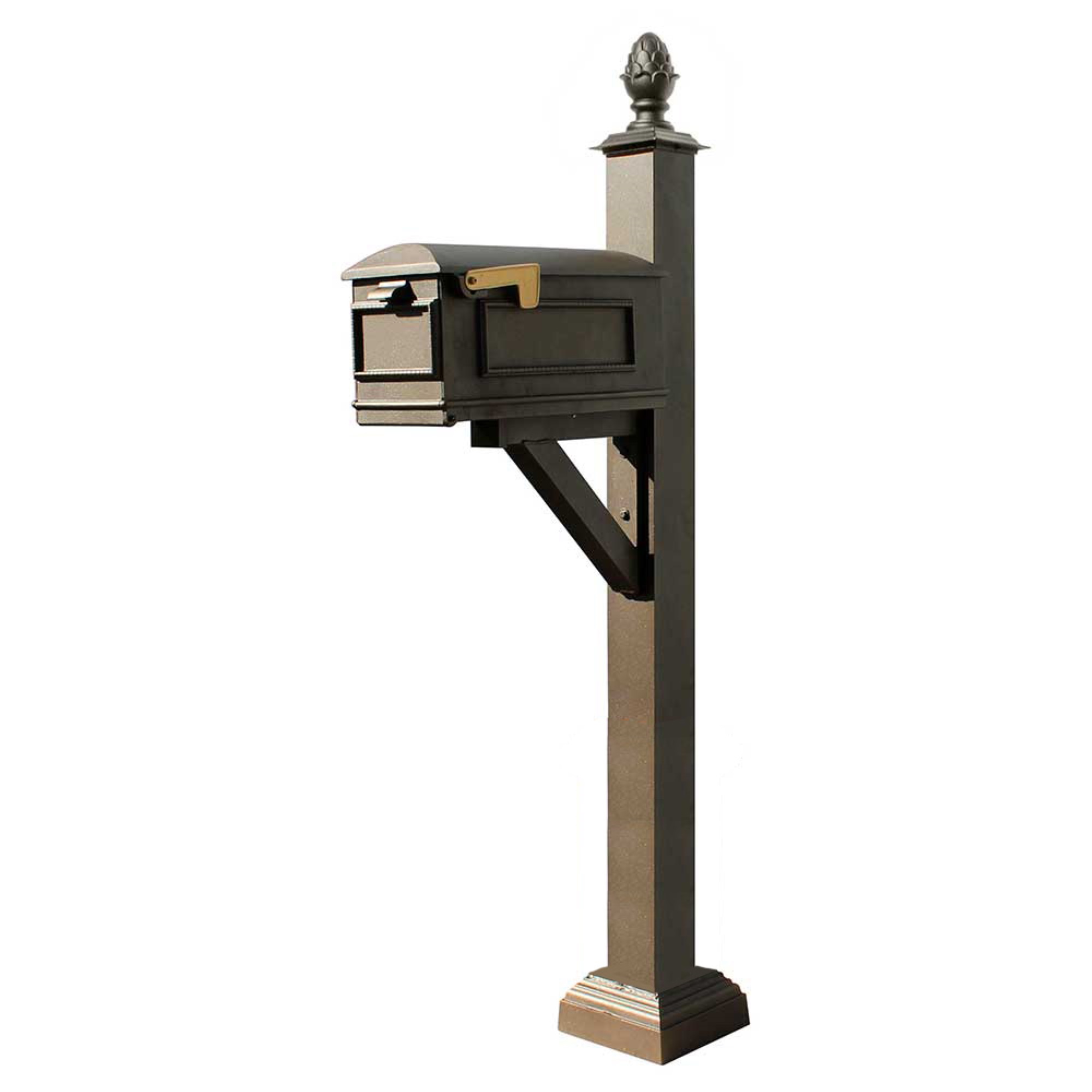 Qualarc WPD-SC2-S3-LMC-BRZ Westhaven System with Lewiston Mailbox&#44; Square Collar & Pineapple Finial&#44; Bronze