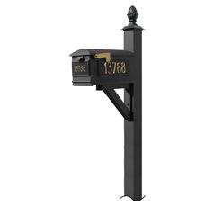 Qualarc WPD-NB-S3-LM-3P-BLK Westhaven System with Lewiston Mailbox&#44; 3 Cast Plates with No Base Pineapple Finial - Black