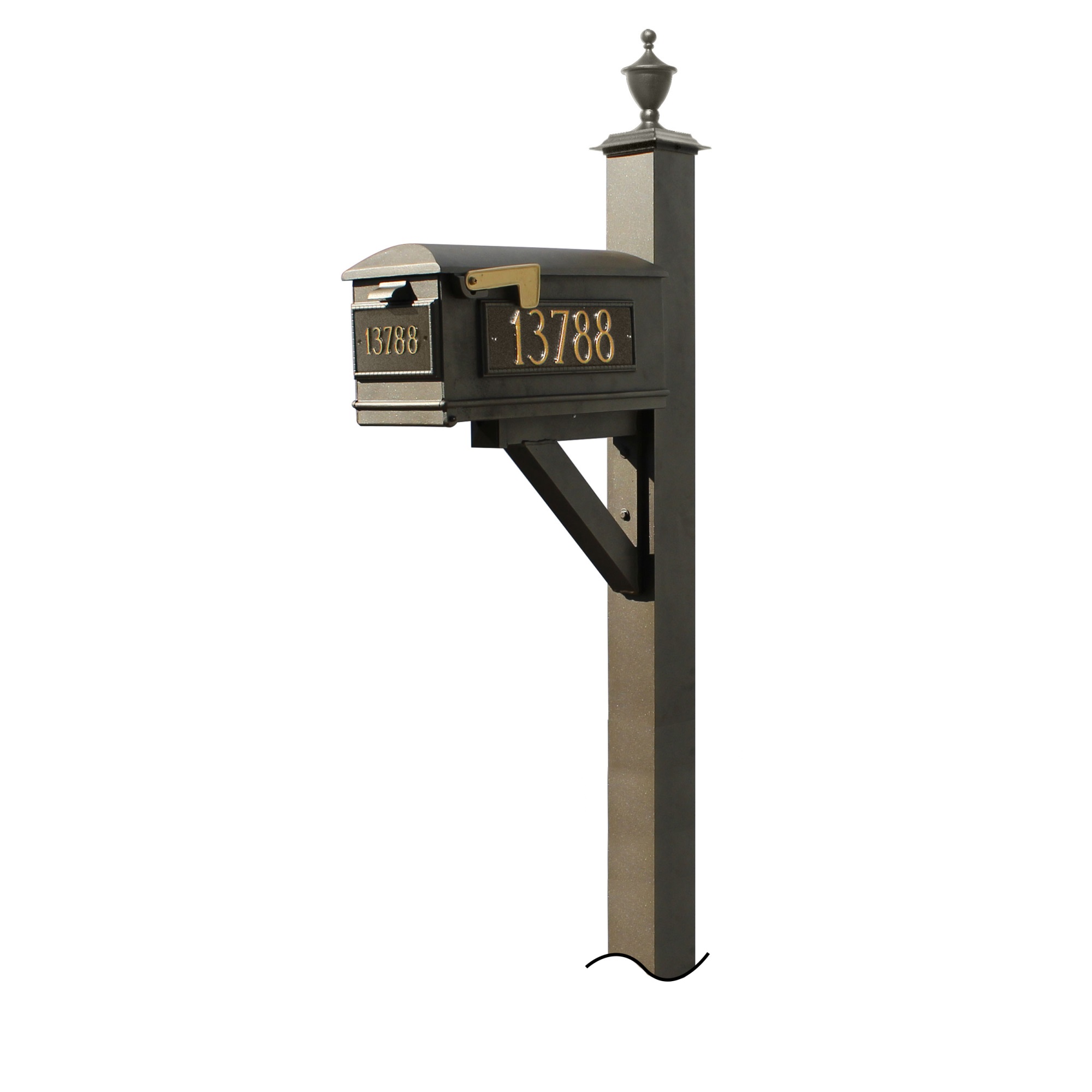 Qualarc WPD-NB-S5-LM-3P-BRZ Westhaven System with Lewiston Mailbox&#44; 3 Cast Plates with No Base Urn Finial - Bronze