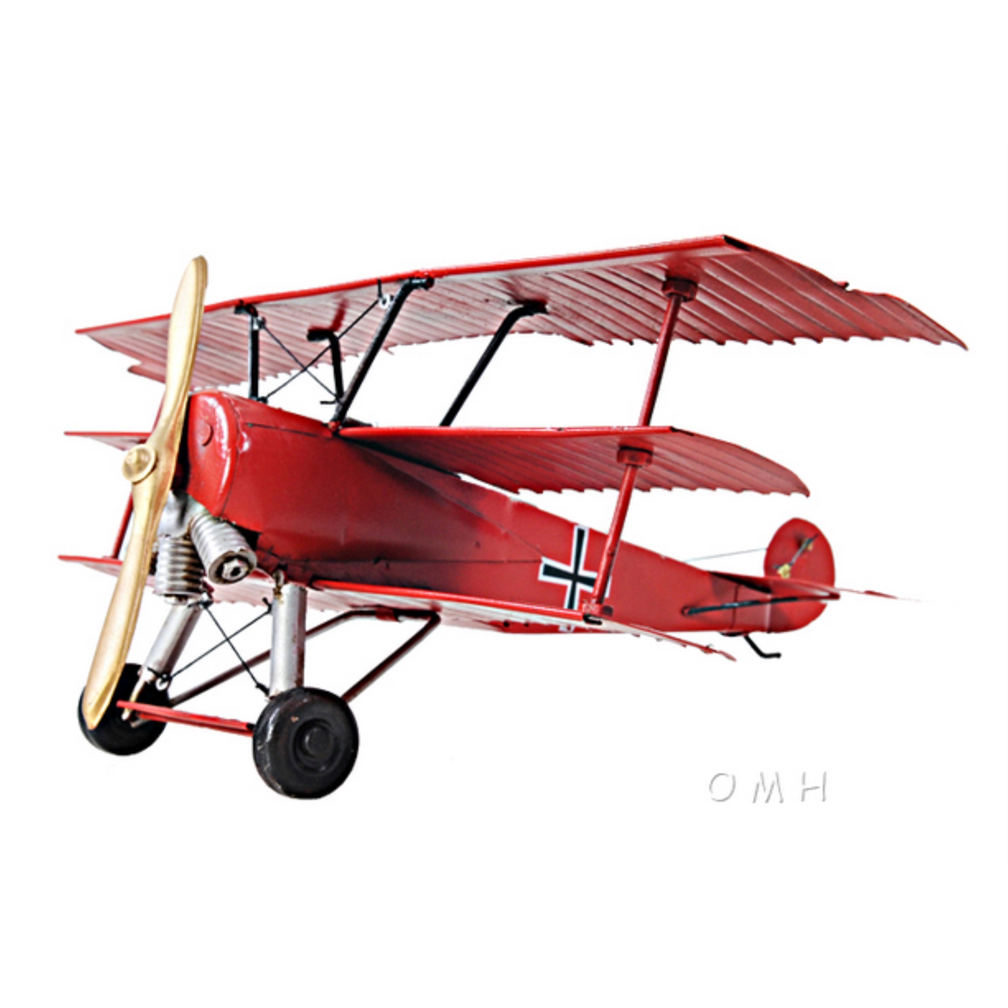 Old Modern Handicrafts Inc (OMH) 1917 Red Baron Fokker Triplane Model Fighter Aircraft- 1:30 Scale