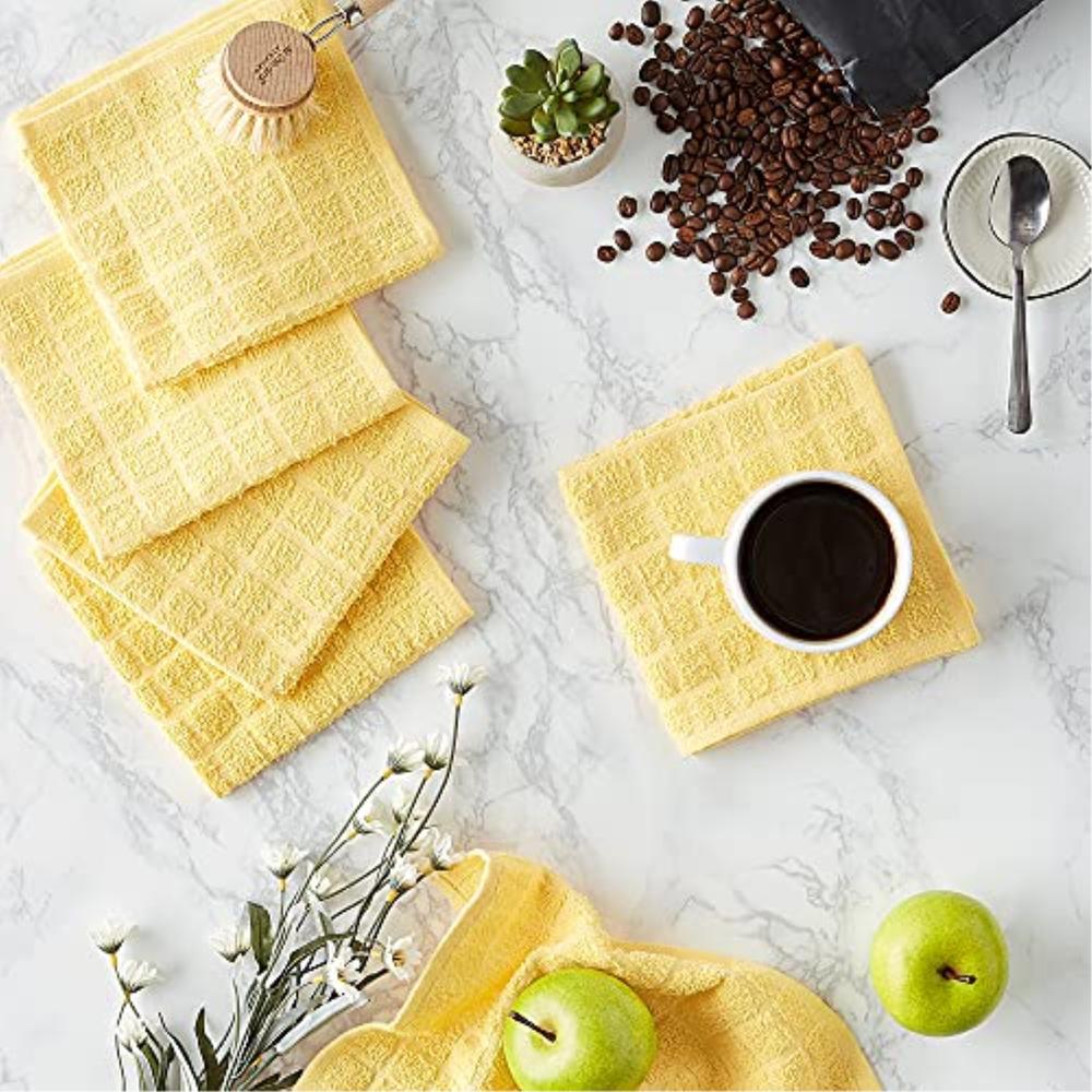 Design Imports DII Solid Yellow Windowpane Terry Dishcloth 6 Piece