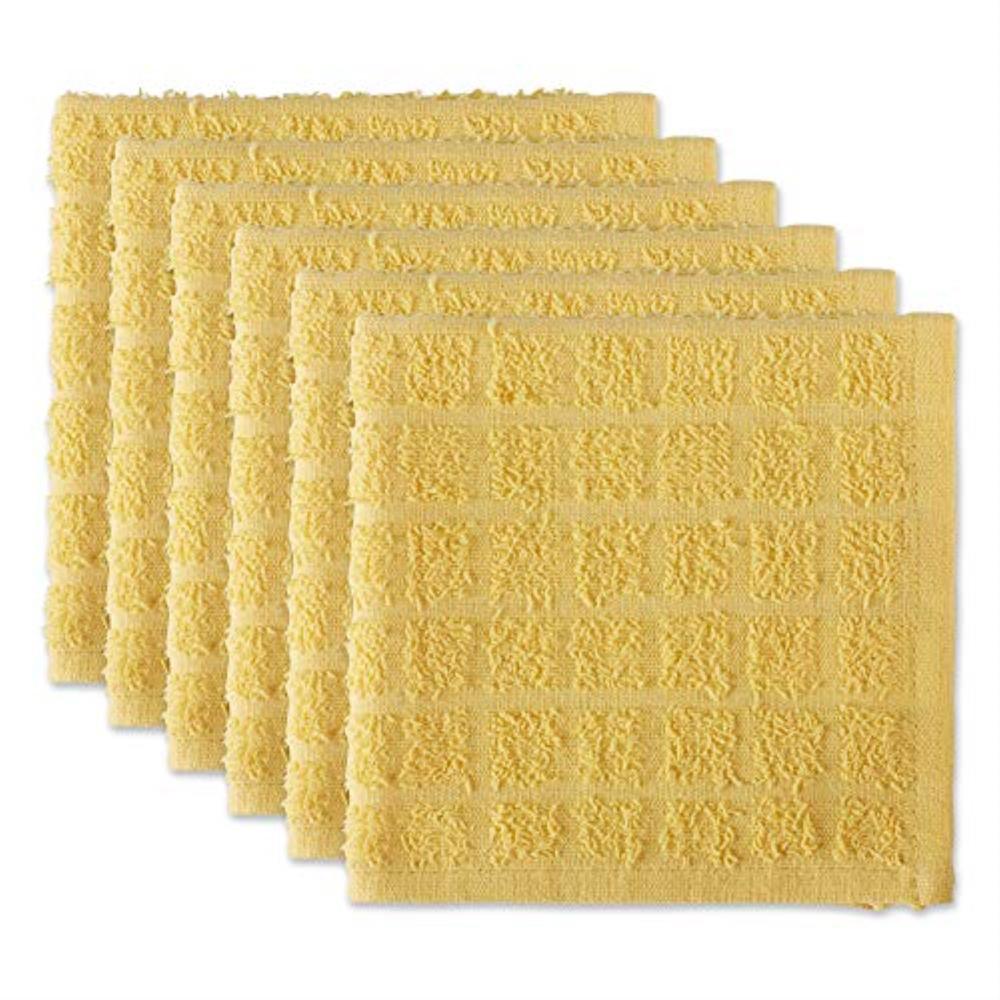 Design Imports DII Solid Yellow Windowpane Terry Dishcloth 6 Piece