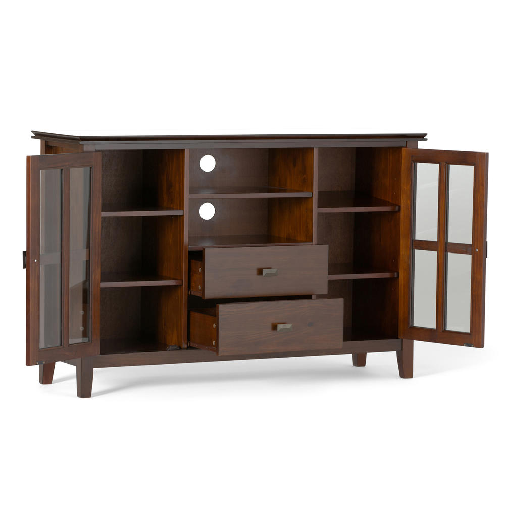 Simpli Home Artisan SOLID WOOD 53 inch Wide Transitional TV Media Stand in Russet Brown For TVs up to 60 inches