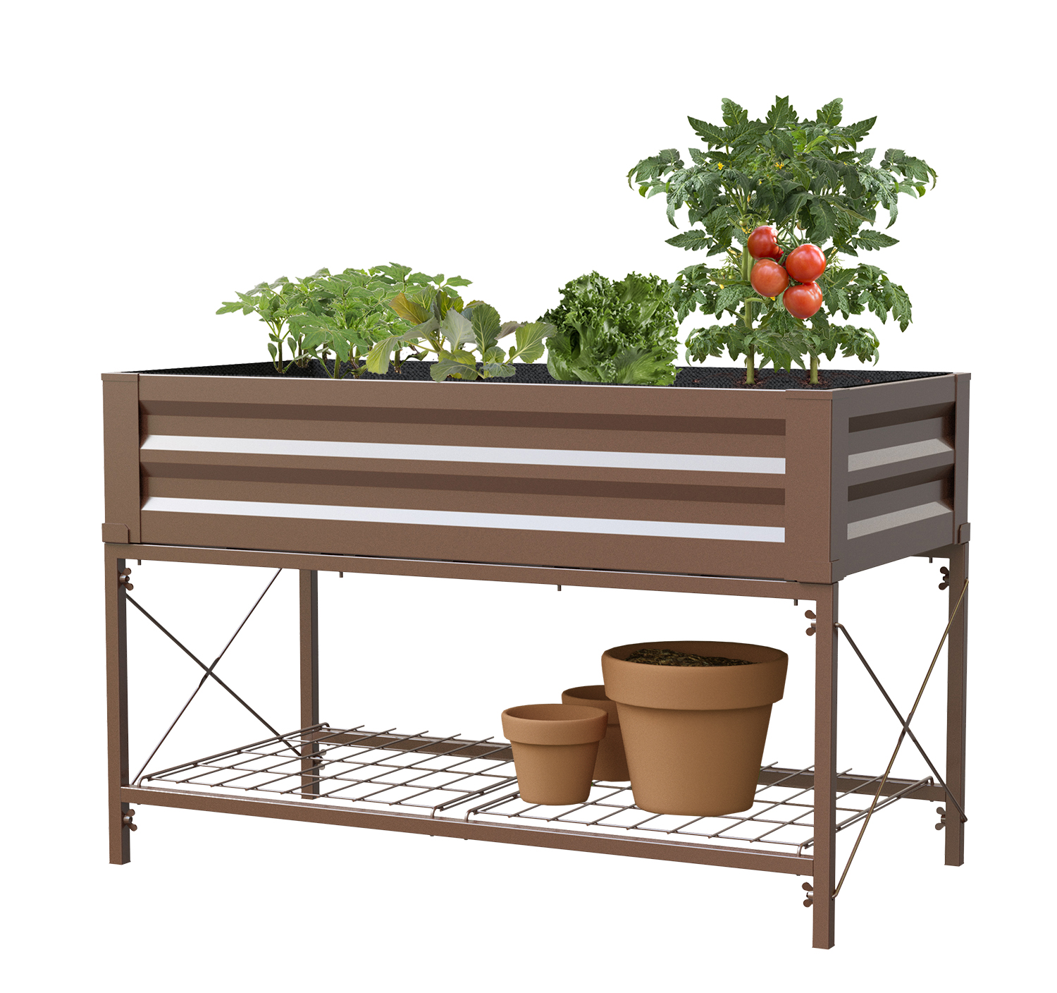 Woodlink Stand Up No Tools, Metal Raised Garden Planter with liner, 46"W x 32"H x 24"D, Timber Brown, 1/cs