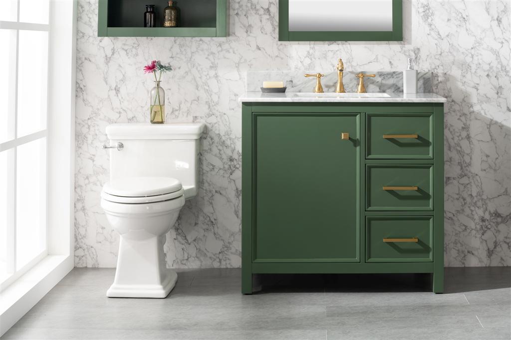 Legion Furniture 36" Vogue Green Finish Sink Vanity Cabinet With Carrara White Top