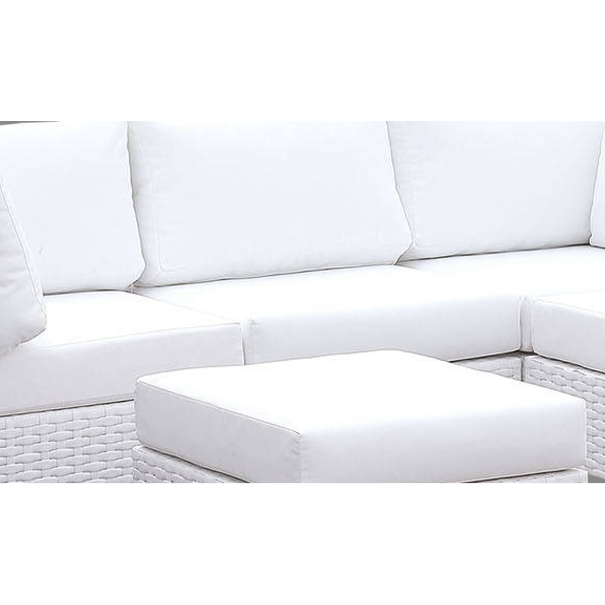 Benjara L Shaped Wicker Sectional Sofa with Ottoman and Glass Top End Table, White