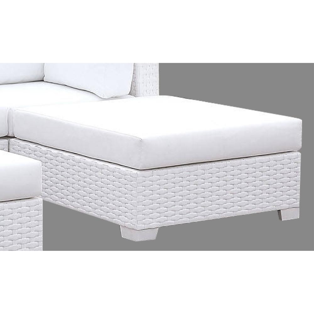Benjara L Shaped Wicker Sectional Sofa with Ottoman and Glass Top End Table, White