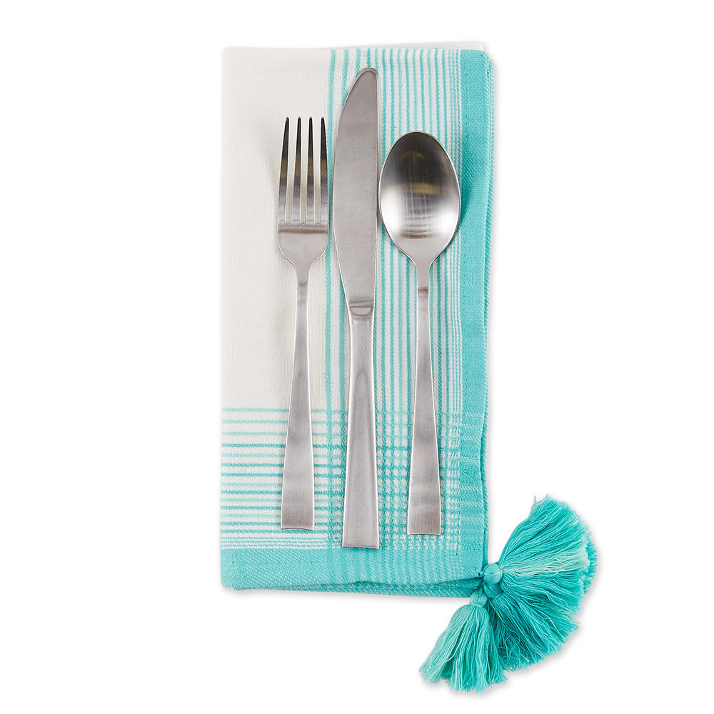 Design Imports DII Turquoise Variegated Stripe With Tassel Napkin (Set of 6)