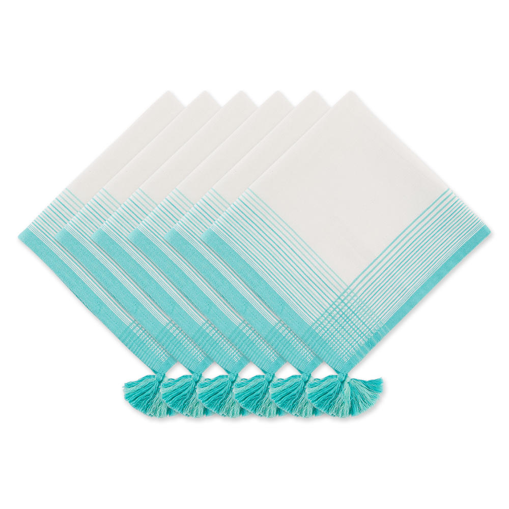 Design Imports DII Turquoise Variegated Stripe With Tassel Napkin (Set of 6)