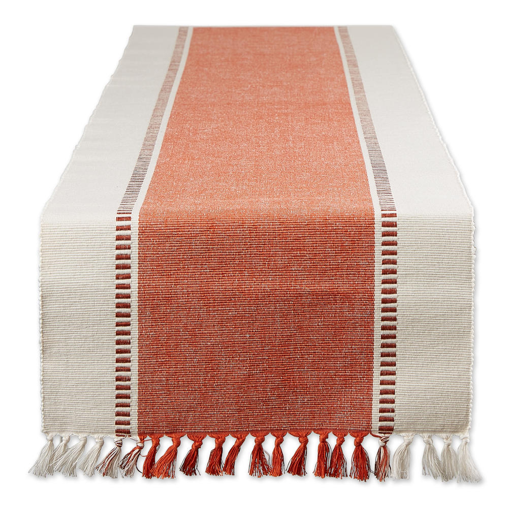 Design Imports DII Burnt Orange Striped Fringe Ribbed Table Runner 13X72