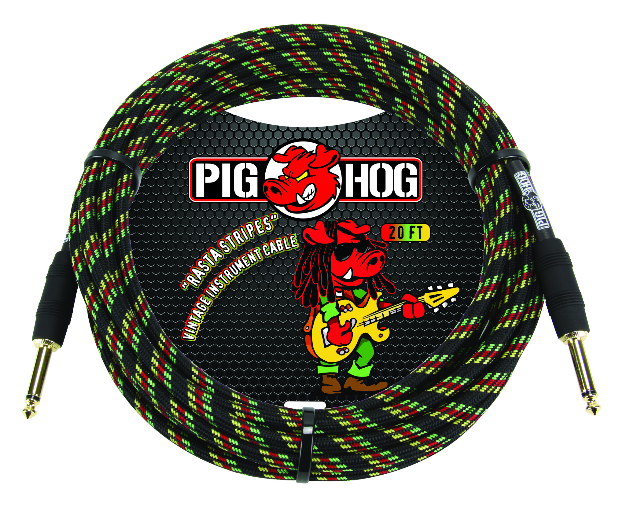 Pig Hog Ace Product Management Group PCH20RA Woven Jacket Tour Grade Instrument Cable, 20 ft. - Rasta Stripes