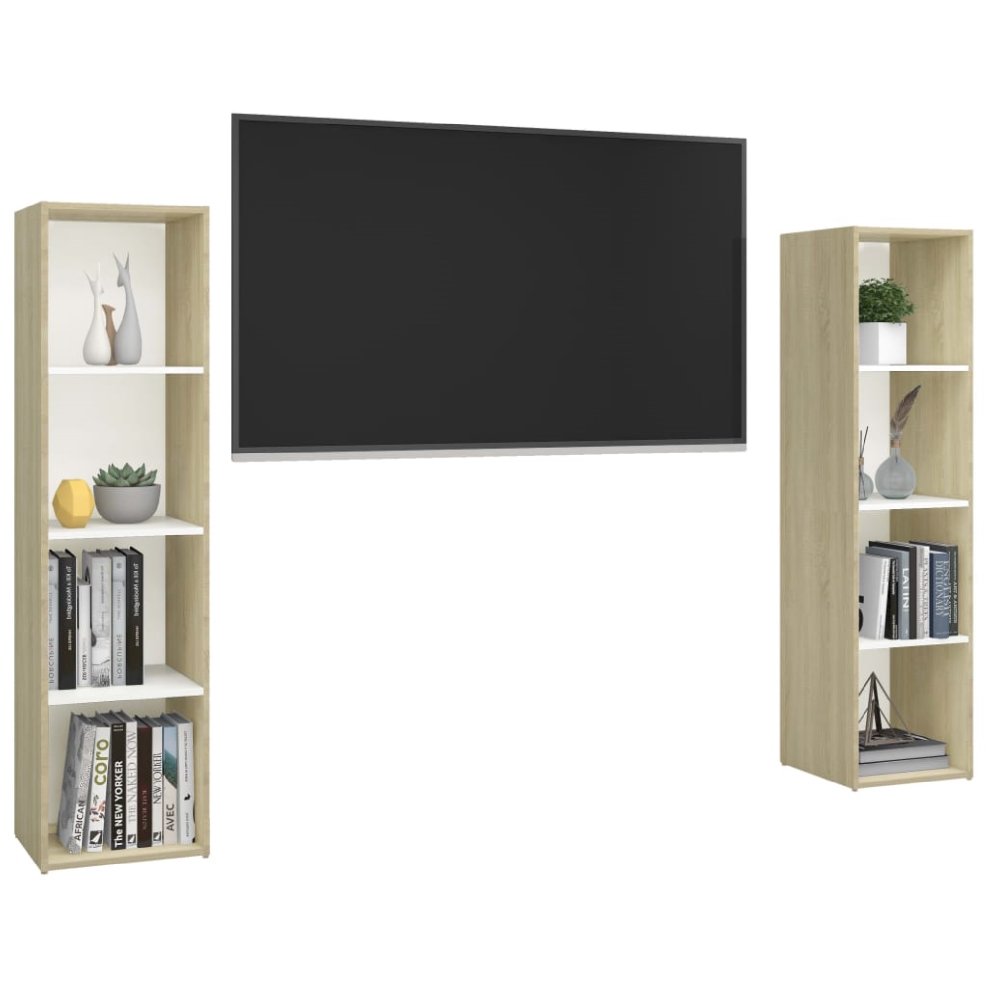 vidaXL TV Cabinets 2 pcs White & Sonoma Oak 56.1"x13.8"x14.4" Chipboard