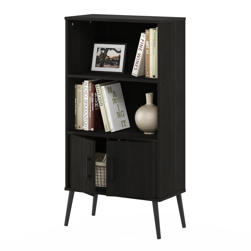 Furinno Claude Mid Century Style Accent Cabinet with Wood Legs, Espresso