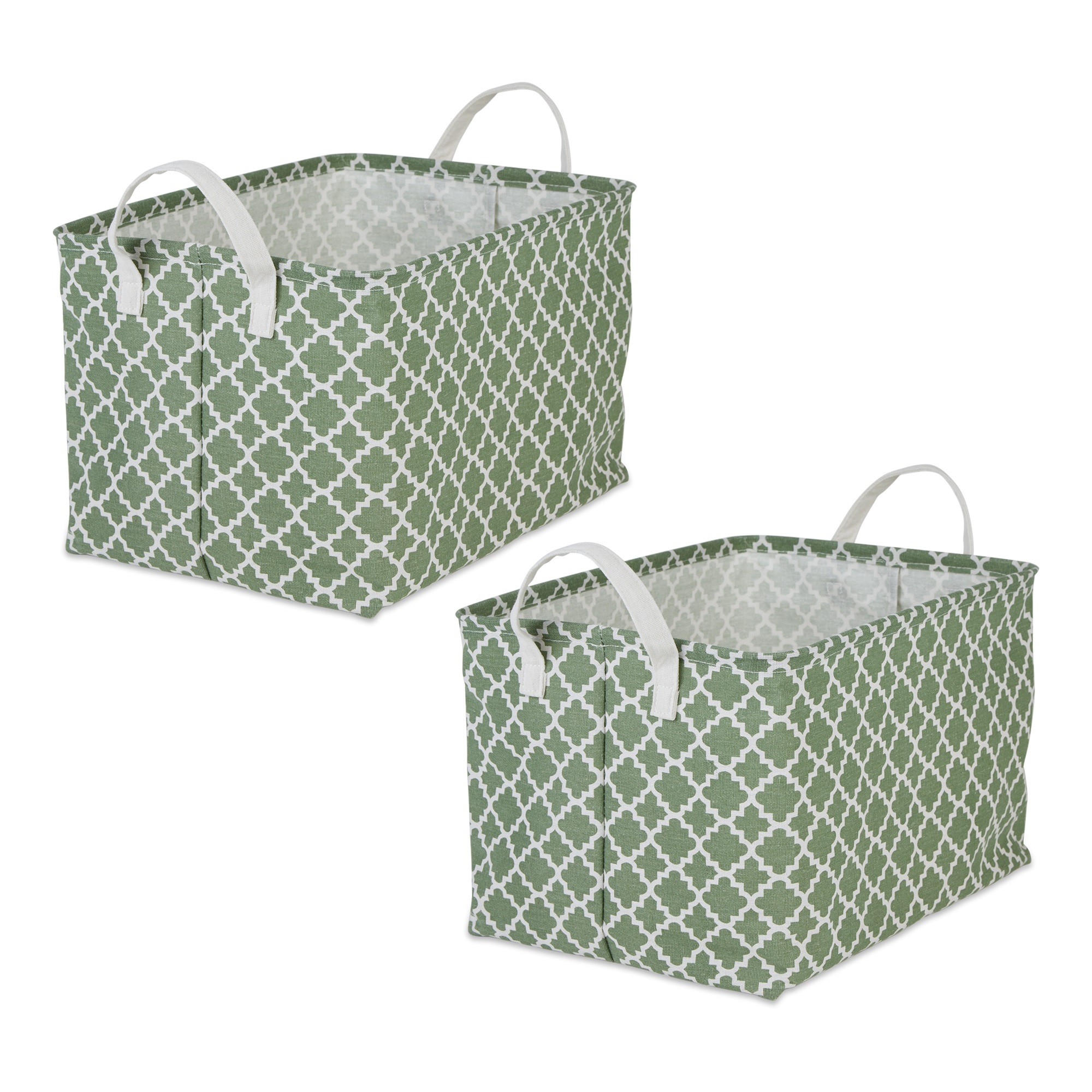 Design Imports DII PE-Coated Cotton Polyester Laundry Bin Lattice Artichoke Green Rectangle Extra Large 12.5x17.5x10.5 (Set of 2)